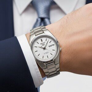 NWT Authentic Seiko 5 Automatic Silver Dial Stainless Steel Men's Watch